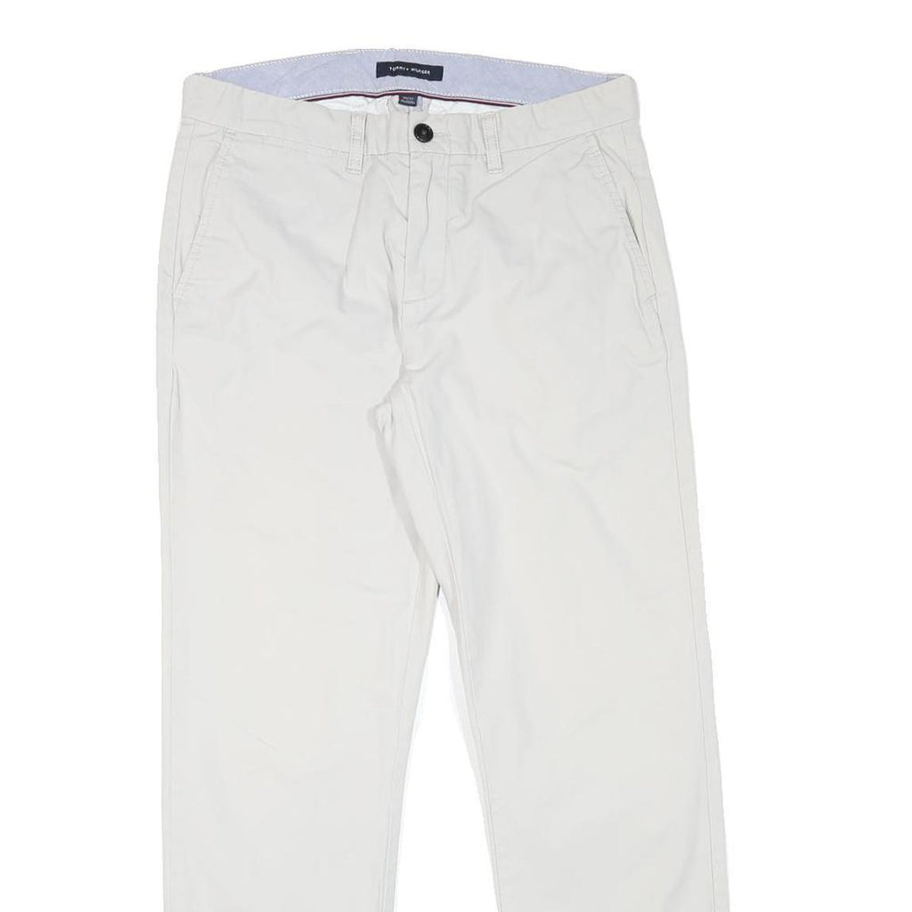TOMMY HILFIGER Mens Cotton Blend White Slim Straight Trousers W30 L30 Classic