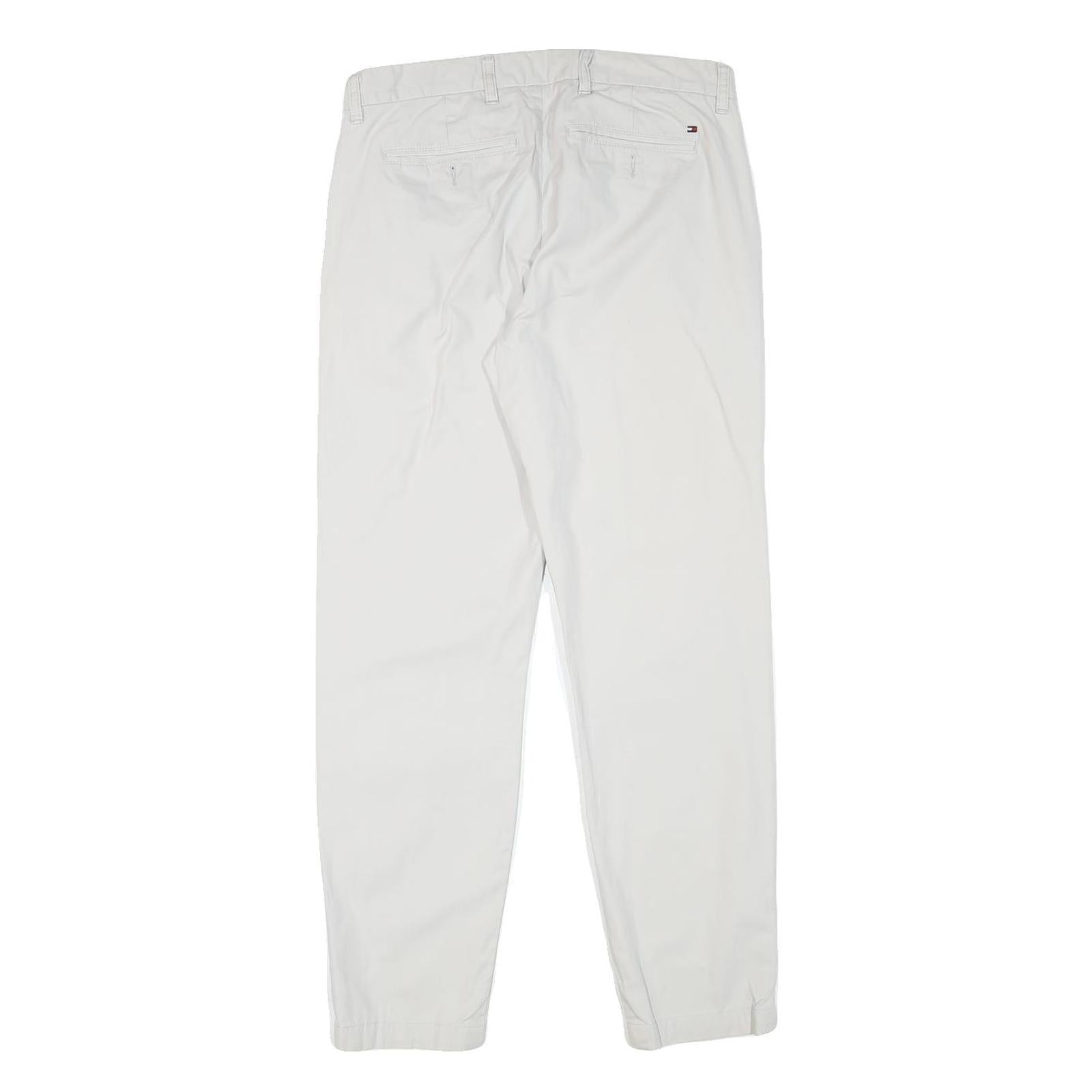 TOMMY HILFIGER Mens Cotton Blend White Slim Straight Trousers W30 L30 Classic