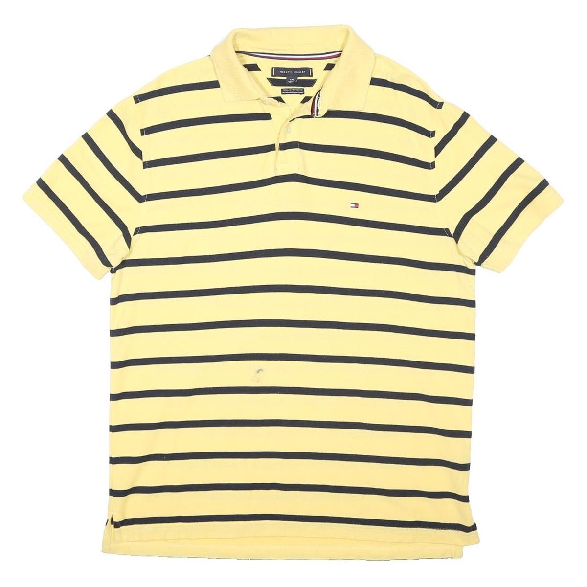 TOMMY HILFIGER Mens Yellow & Black Striped Short Sleeve Polo Shirt L Cotton