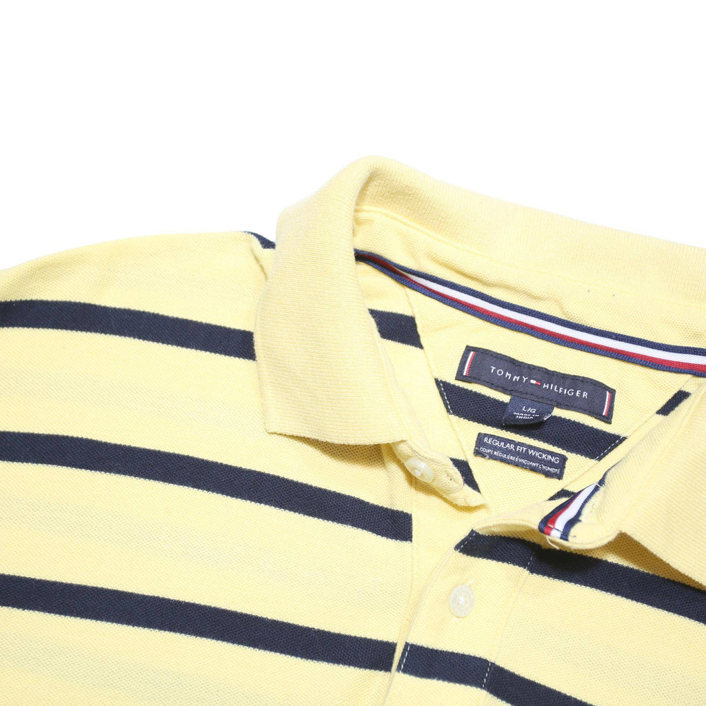 TOMMY HILFIGER Mens Yellow & Black Striped Short Sleeve Polo Shirt L Cotton