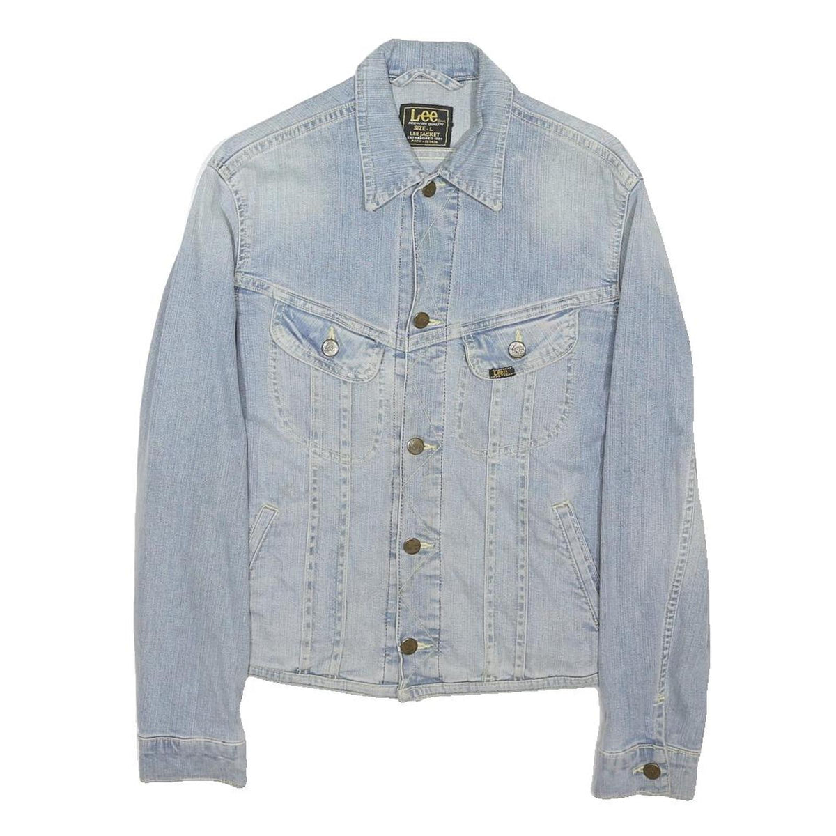 LEE Womens Blue Denim Jacket L Cotton Blend Button Closure Classic Fit