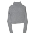 Womens Grey Plain Acrylic Blend Cropped Roll Neck Basic Knit Jumper XS Soft