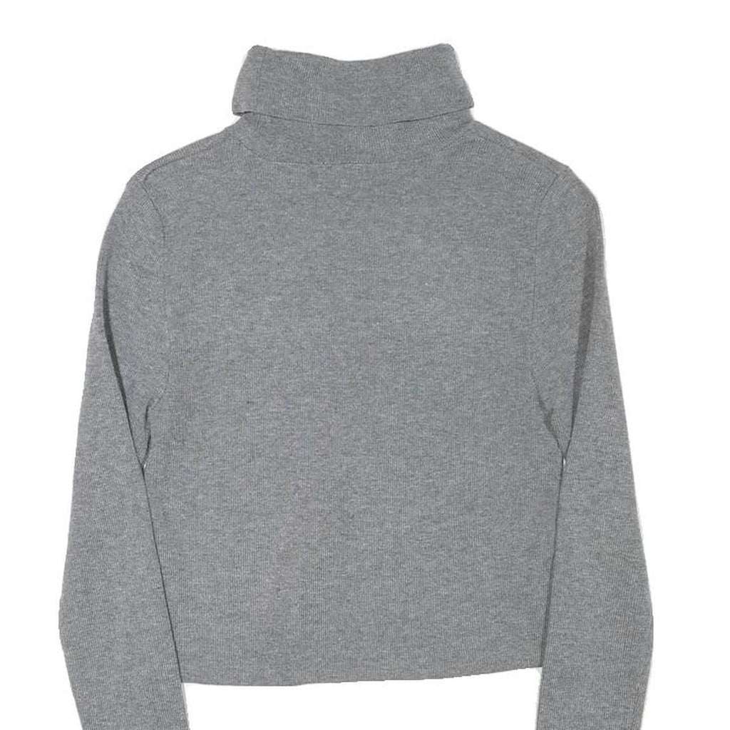 Womens Grey Plain Acrylic Blend Cropped Roll Neck Basic Knit Jumper XS Soft