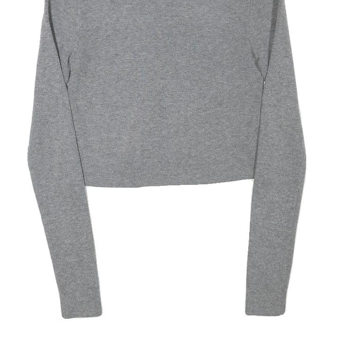 Womens Grey Plain Acrylic Blend Cropped Roll Neck Basic Knit Jumper XS Soft