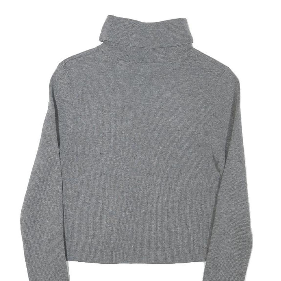 Womens Grey Plain Acrylic Blend Cropped Roll Neck Basic Knit Jumper XS Soft