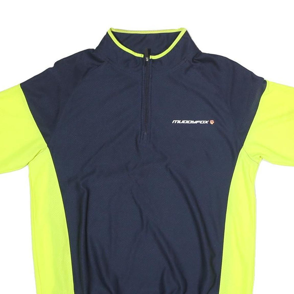 MUDDYFOX Mens Blue & Yellow Sports Cycling Jersey M Short Sleeve 1/4 Zip