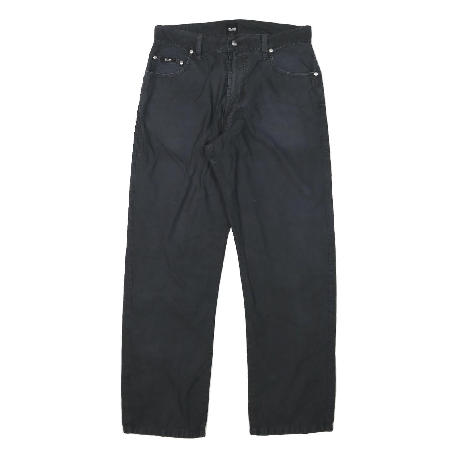 BOSS Mens Cotton Blend Black Regular Straight Trousers W30 L29 Smart Casual