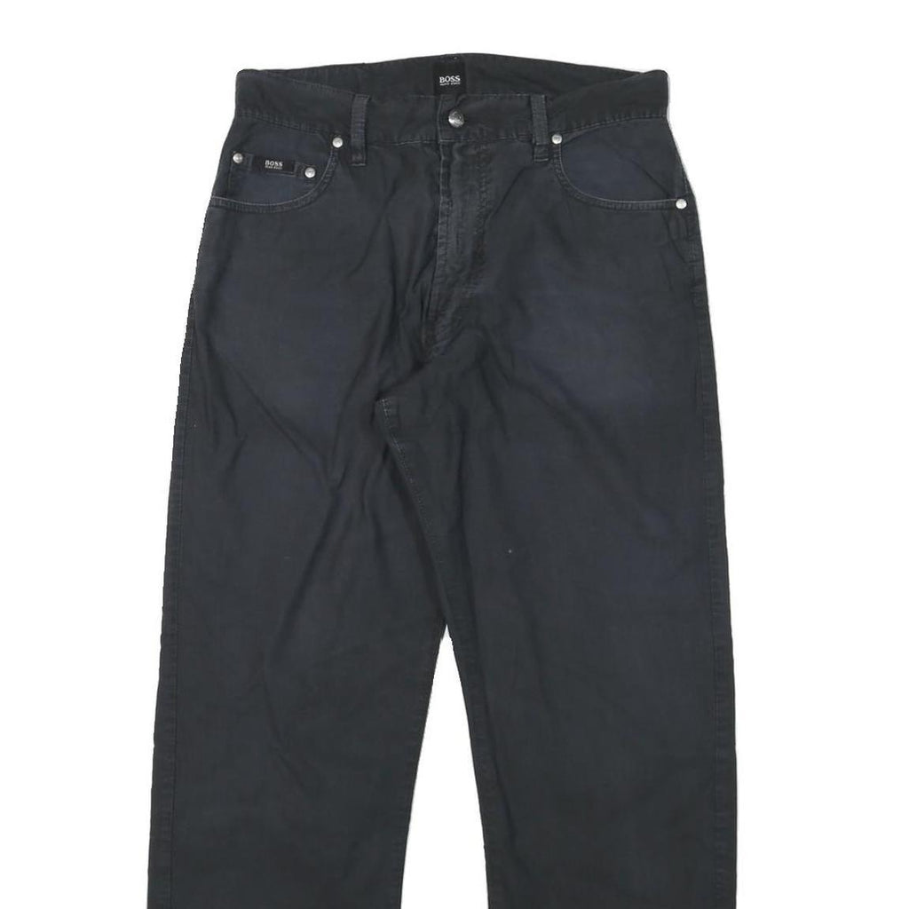 BOSS Mens Cotton Blend Black Regular Straight Trousers W30 L29 Smart Casual