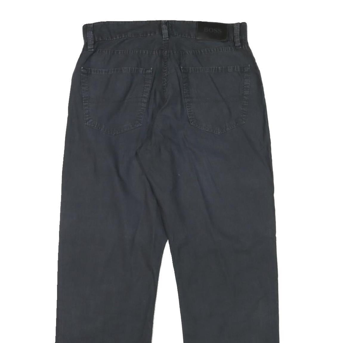 BOSS Mens Cotton Blend Black Regular Straight Trousers W30 L29 Smart Casual