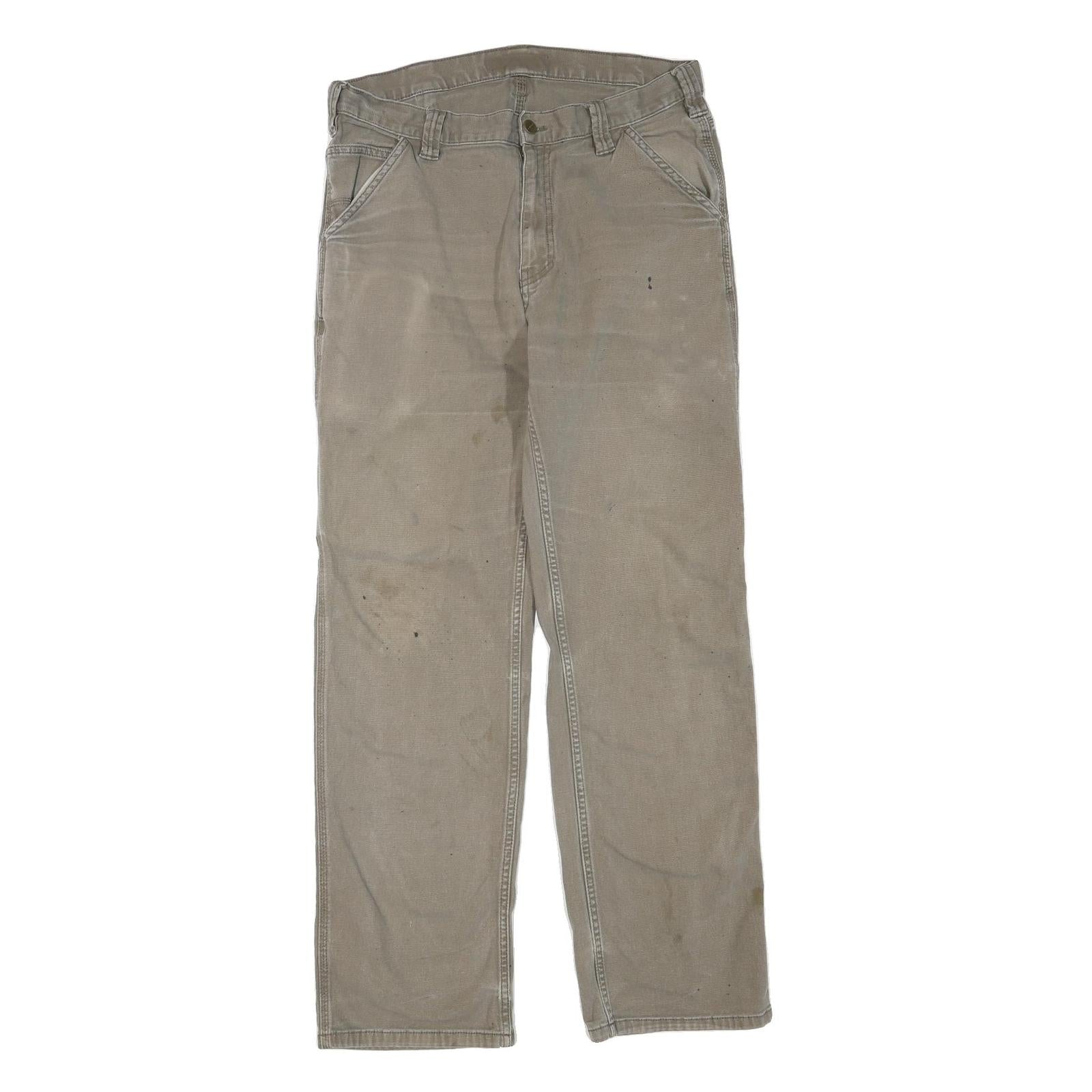 CARHARTT Mens Cotton Blend Beige Regular Straight Trousers W32 L30 Workwear