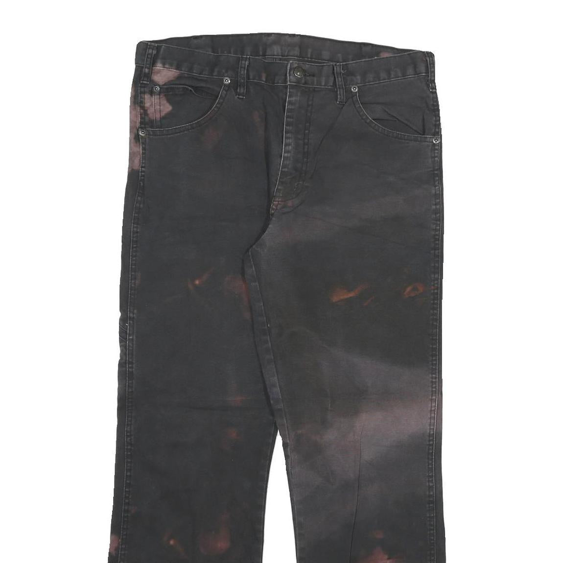 DICKIES Mens Regular Fit Black Jeans Cotton Blend W32 L28 Bleached Effect Zip