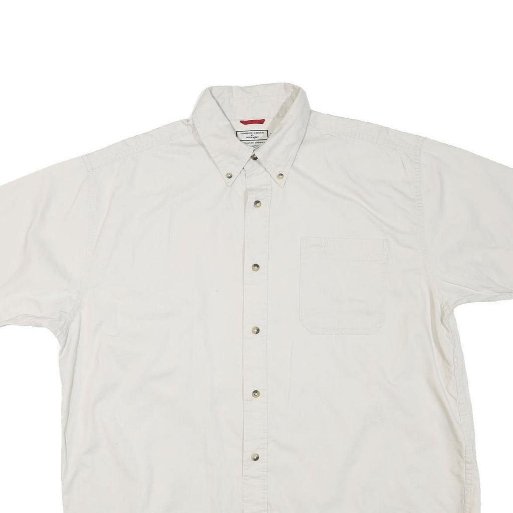 WRANGLER Mens White L Cotton Blend Casual Short Sleeve Shirt Button Down