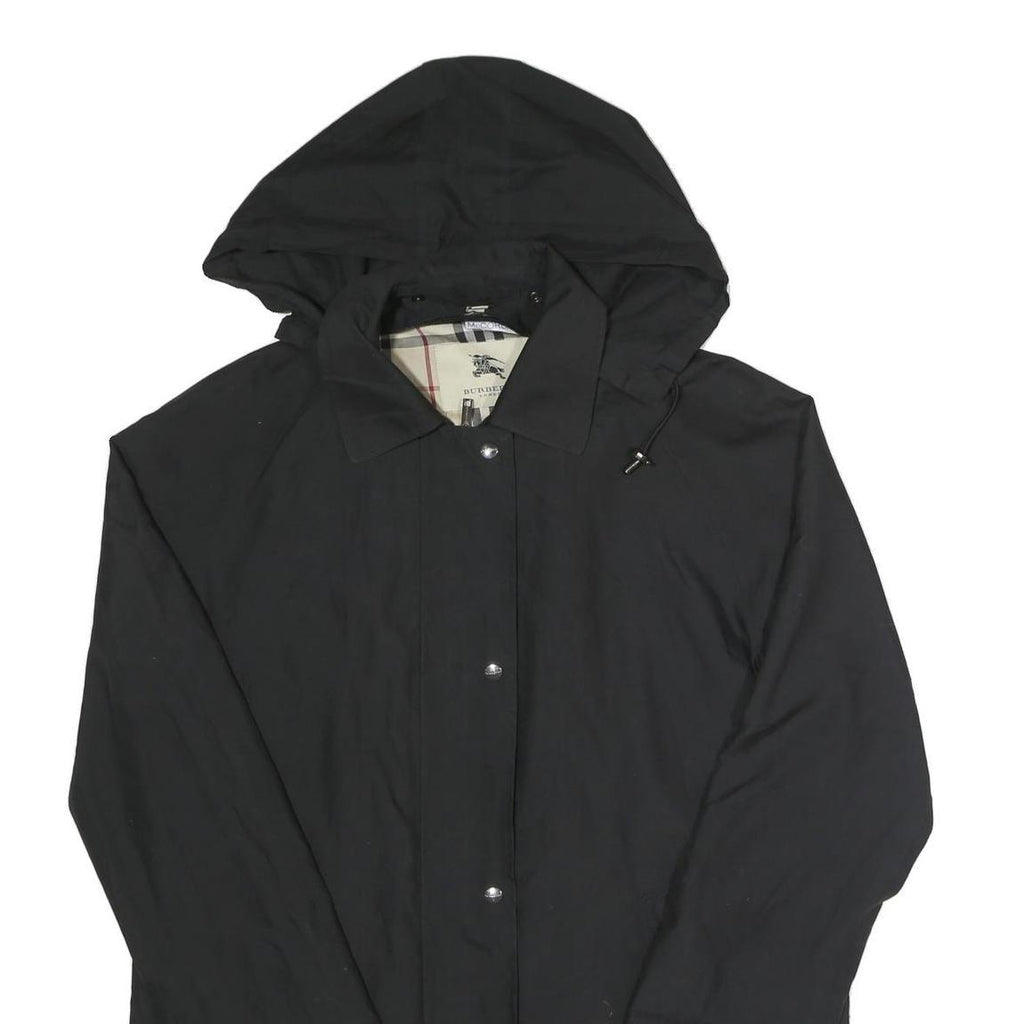 BURBERRY Womens Black Hooded Zip Jacket UK 12 Polyester Blend Plain Casual