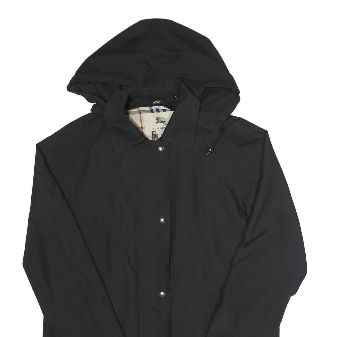 BURBERRY Womens Black Hooded Zip Jacket UK 12 Polyester Blend Plain Casual