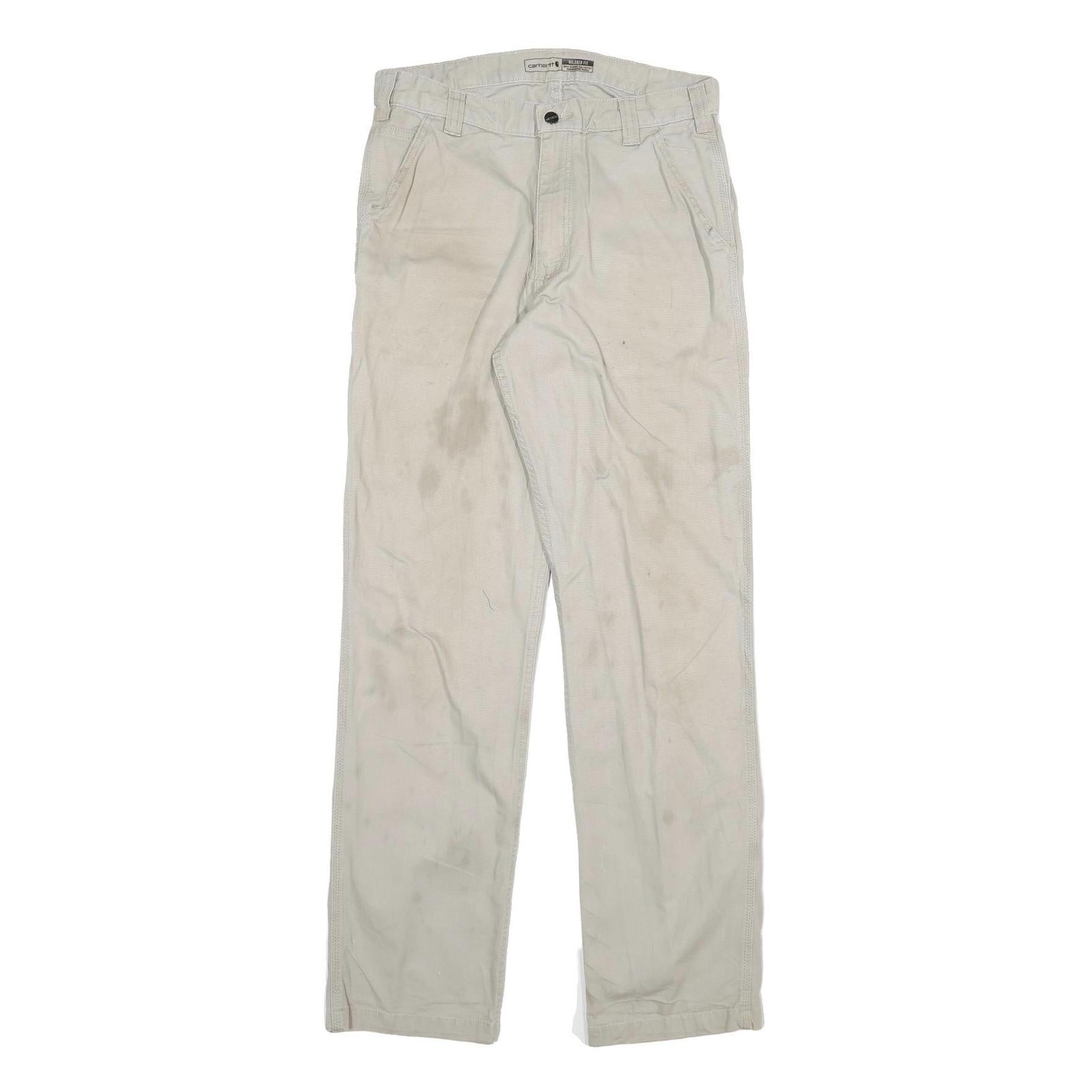 CARHARTT Mens Cotton Blend Beige Regular Fit Straight Leg Trousers W32 L33