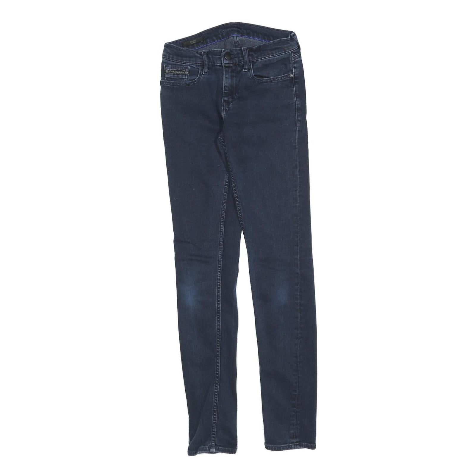 Calvin Klein Womens Slim Skinny Denim Jeans Blue Cotton Blend W24 L28 Zip