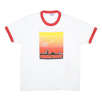 HANES Mens White & Red Great Race Graphic T-Shirt L Short Sleeve Crew Neck