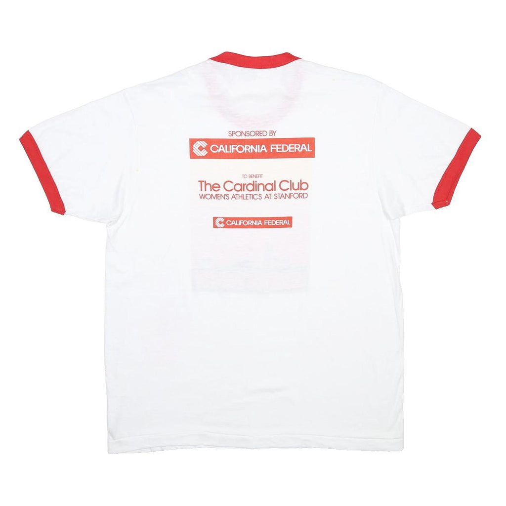 HANES Mens White & Red Great Race Graphic T-Shirt L Short Sleeve Crew Neck