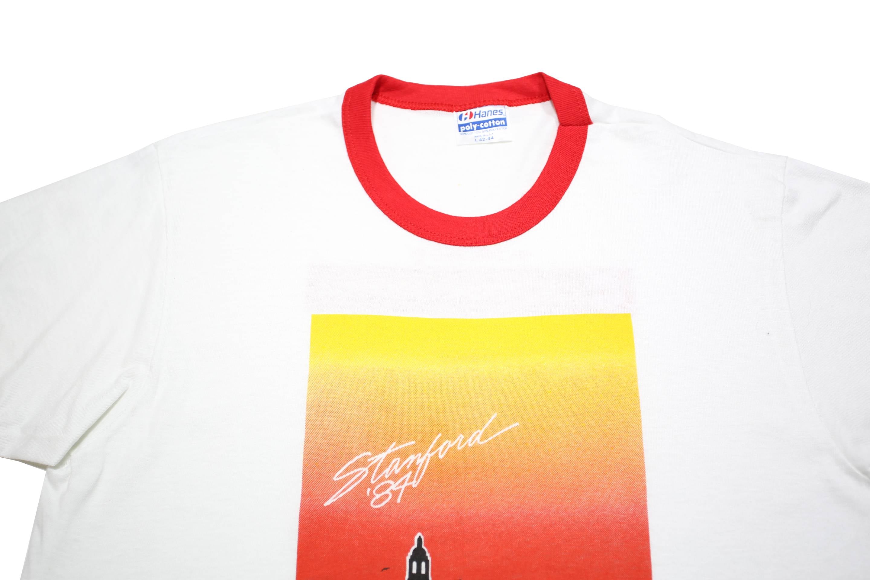 HANES Mens White & Red Great Race Graphic T-Shirt L Short Sleeve Crew Neck