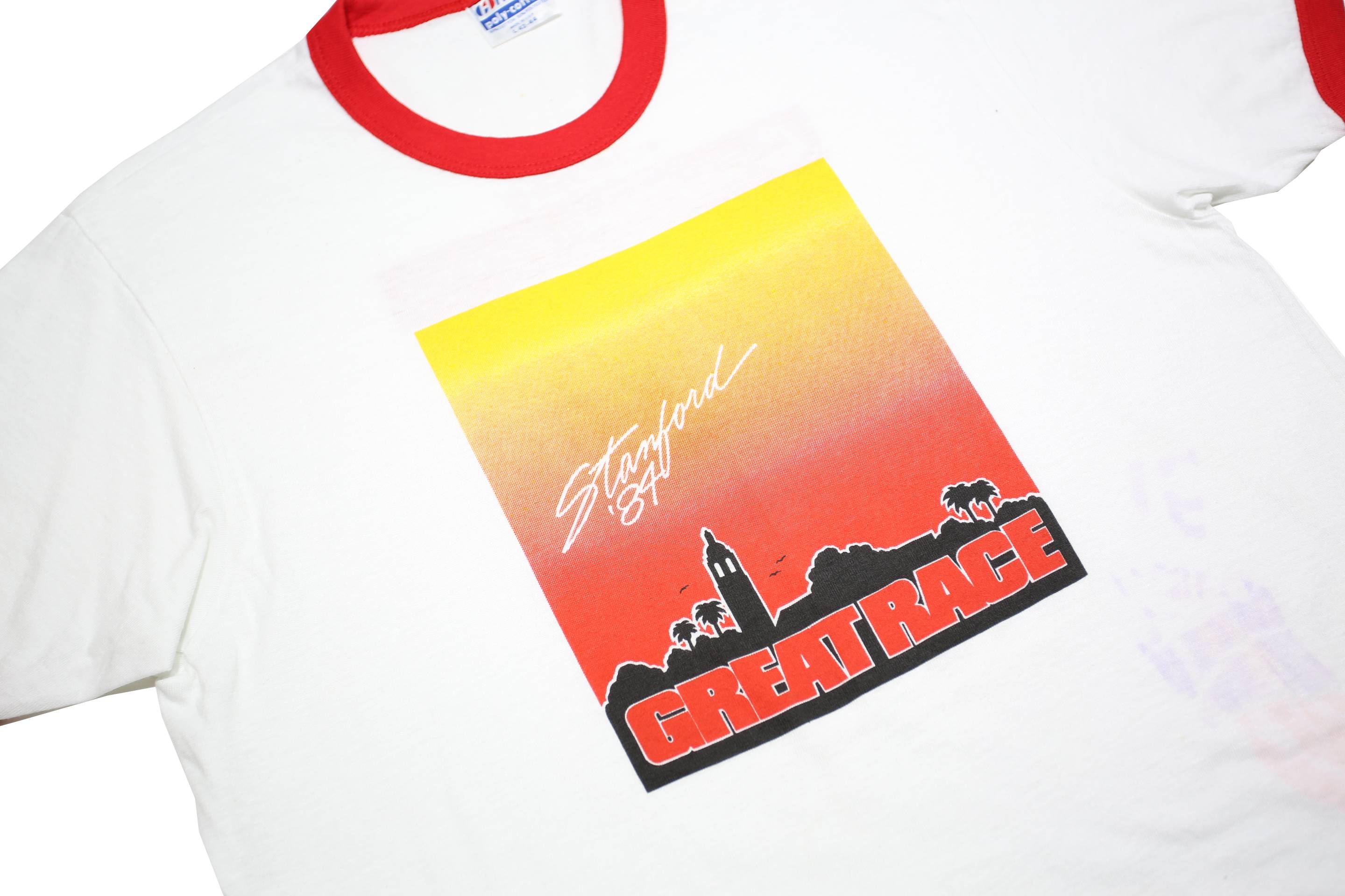 HANES Mens White & Red Great Race Graphic T-Shirt L Short Sleeve Crew Neck