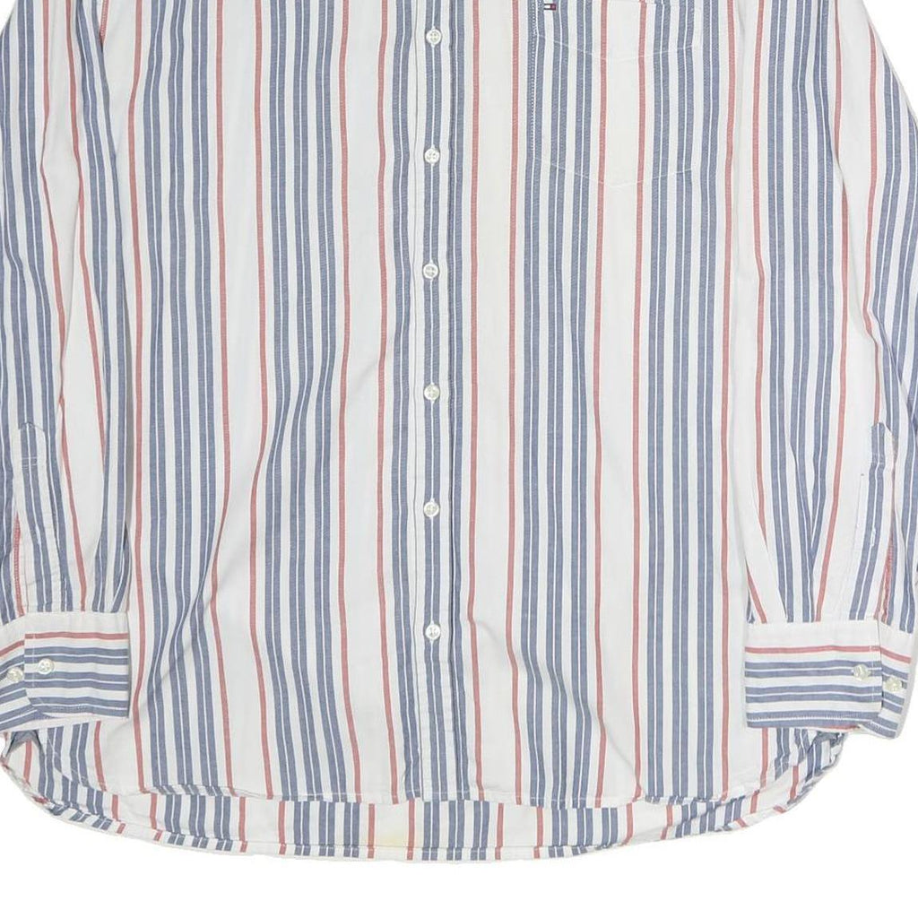 TOMMY HILFIGER Mens Blue & Red Stripe Shirt 2XL Cotton Casual Long Sleeve