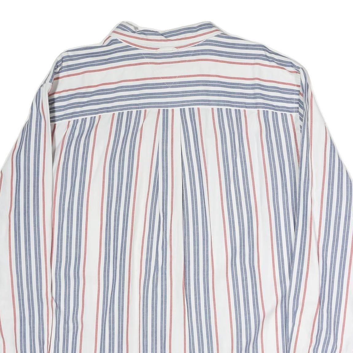 TOMMY HILFIGER Mens Blue & Red Stripe Shirt 2XL Cotton Casual Long Sleeve