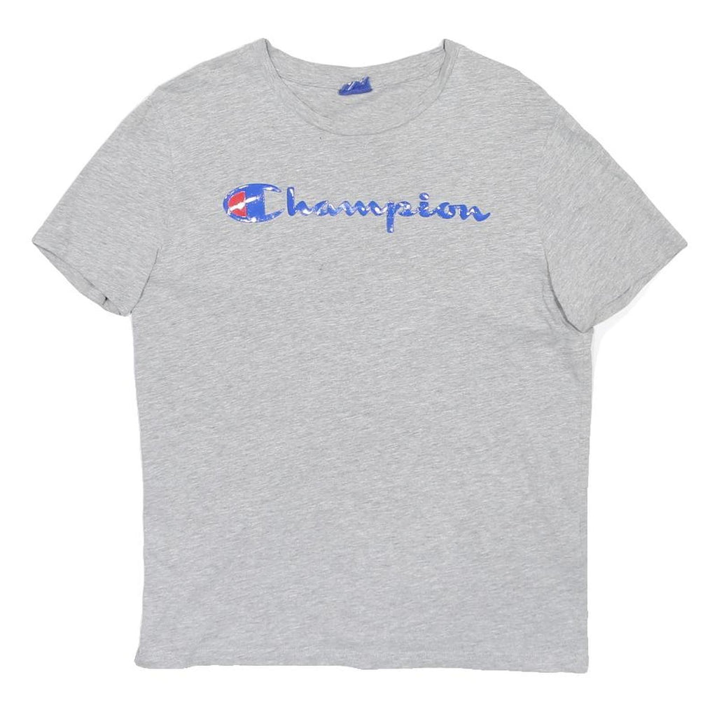 CHAMPION Mens Grey Blue Logo Graphic T-Shirt M Short Sleeve Crew Neck Casual