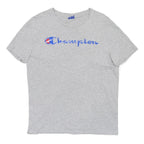CHAMPION Mens Grey Blue Logo Graphic T-Shirt M Short Sleeve Crew Neck Casual