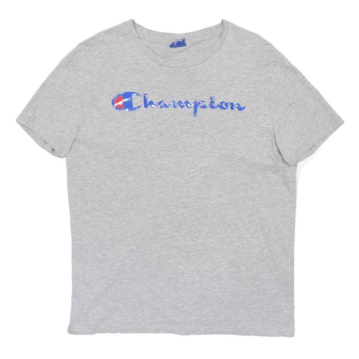 CHAMPION Mens Grey Blue Logo Graphic T-Shirt M Short Sleeve Crew Neck Casual