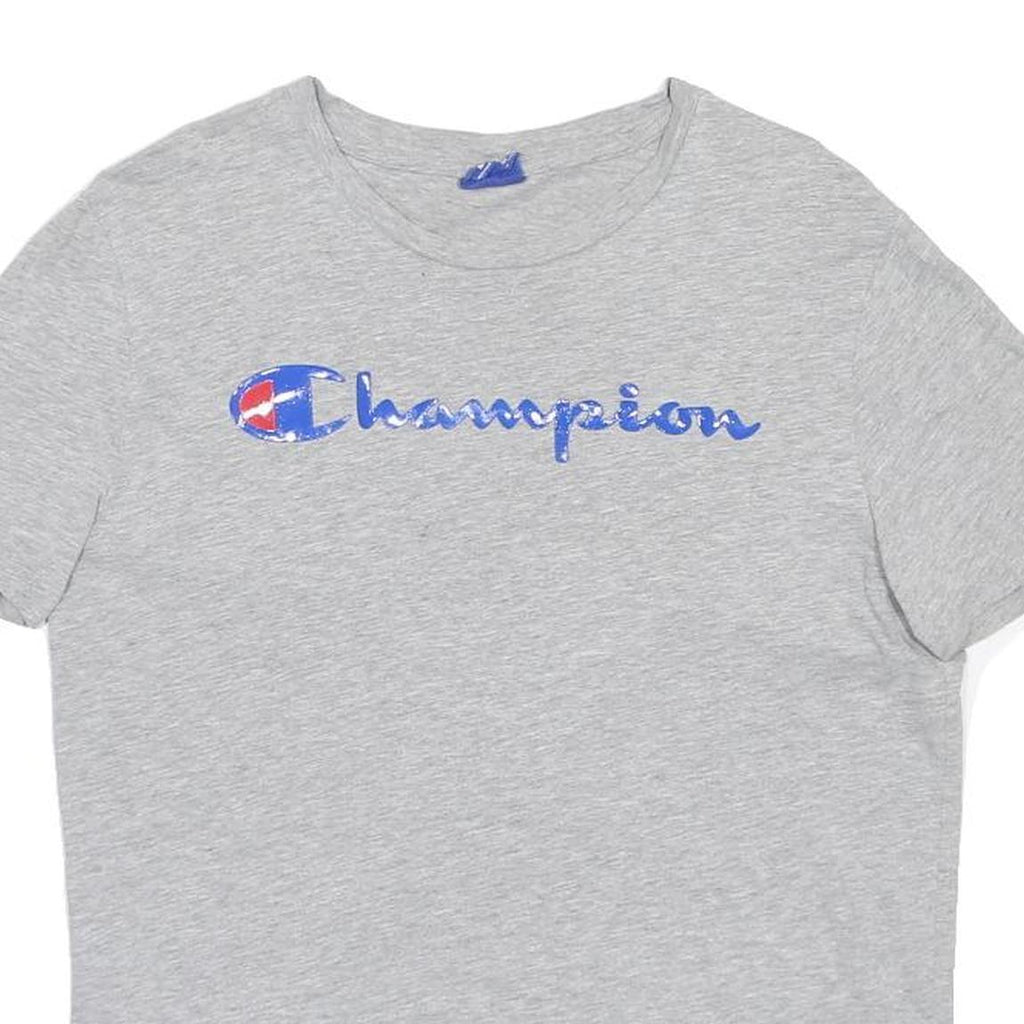 CHAMPION Mens Grey Blue Logo Graphic T-Shirt M Short Sleeve Crew Neck Casual