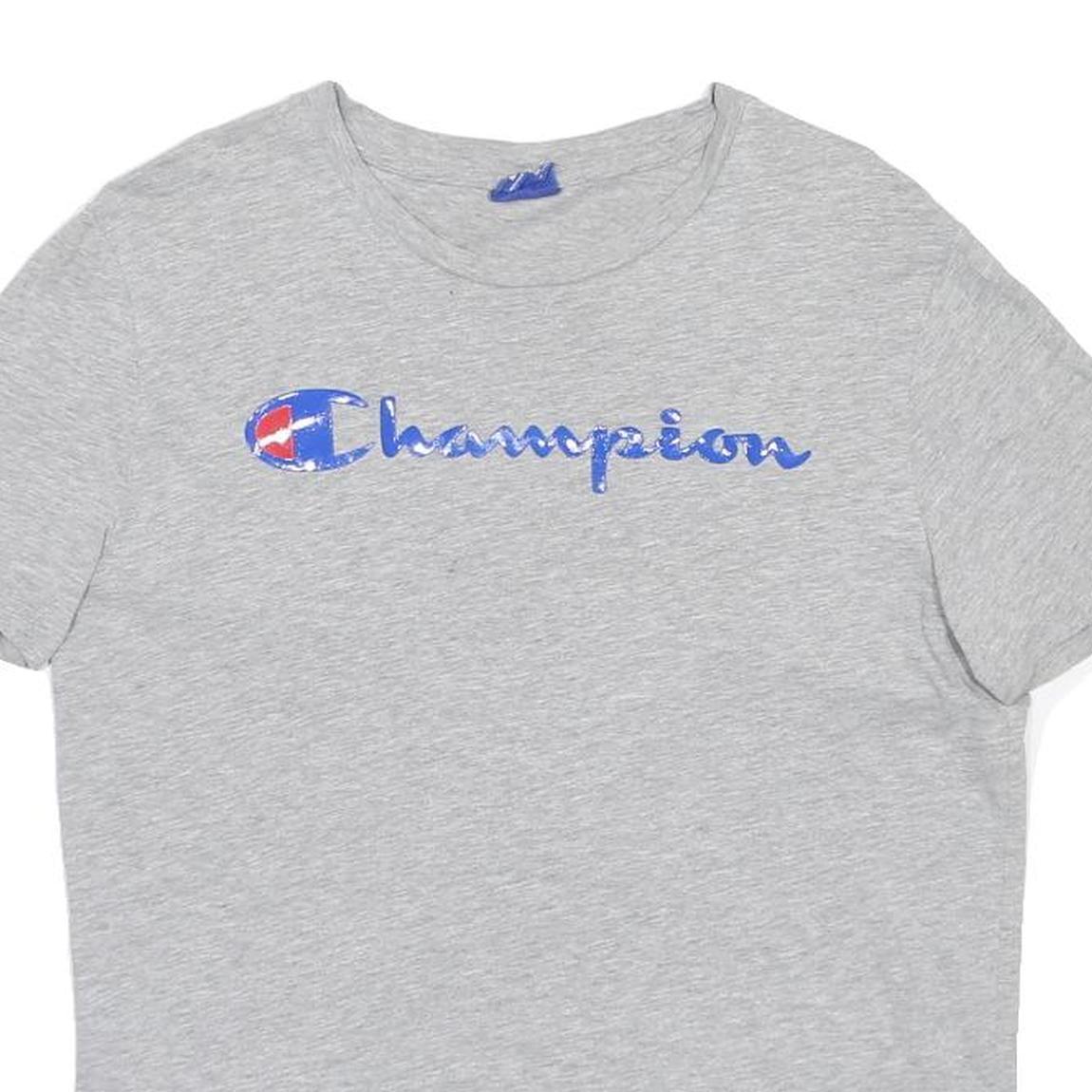 CHAMPION Mens Grey Blue Logo Graphic T-Shirt M Short Sleeve Crew Neck Casual