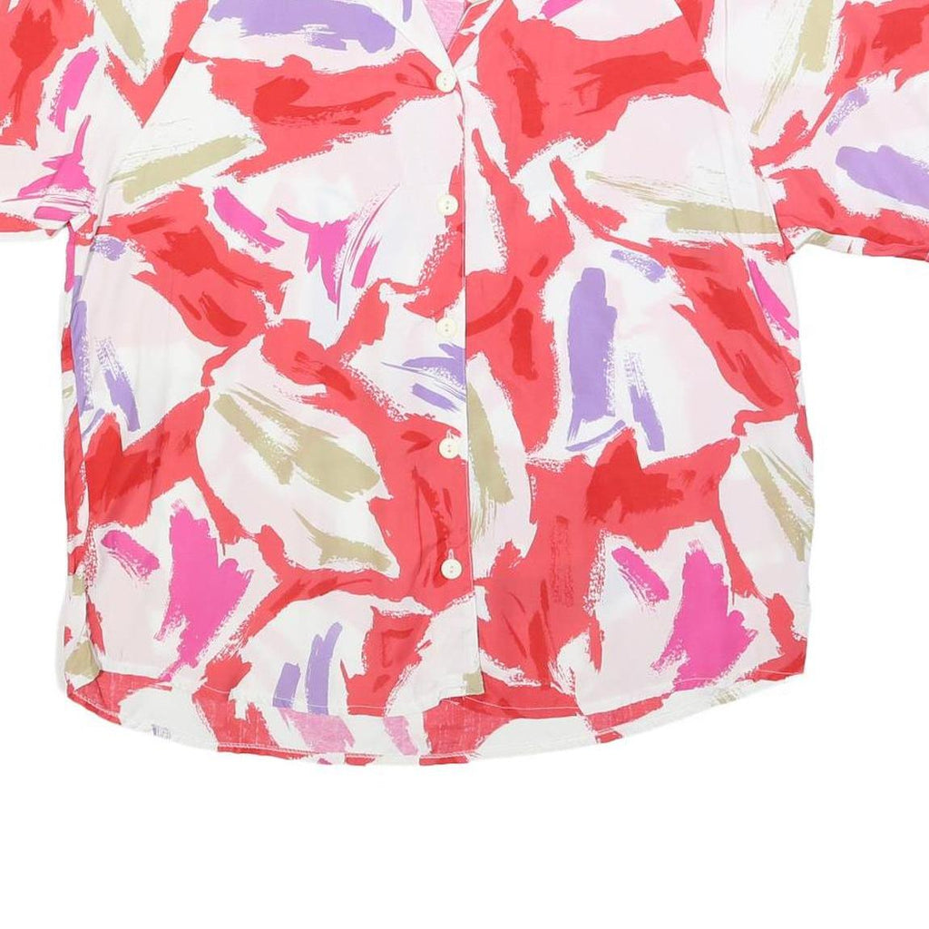 Womens Red Pink Purple White Printed Viscose Shirt Short Sleeve Button Neck L