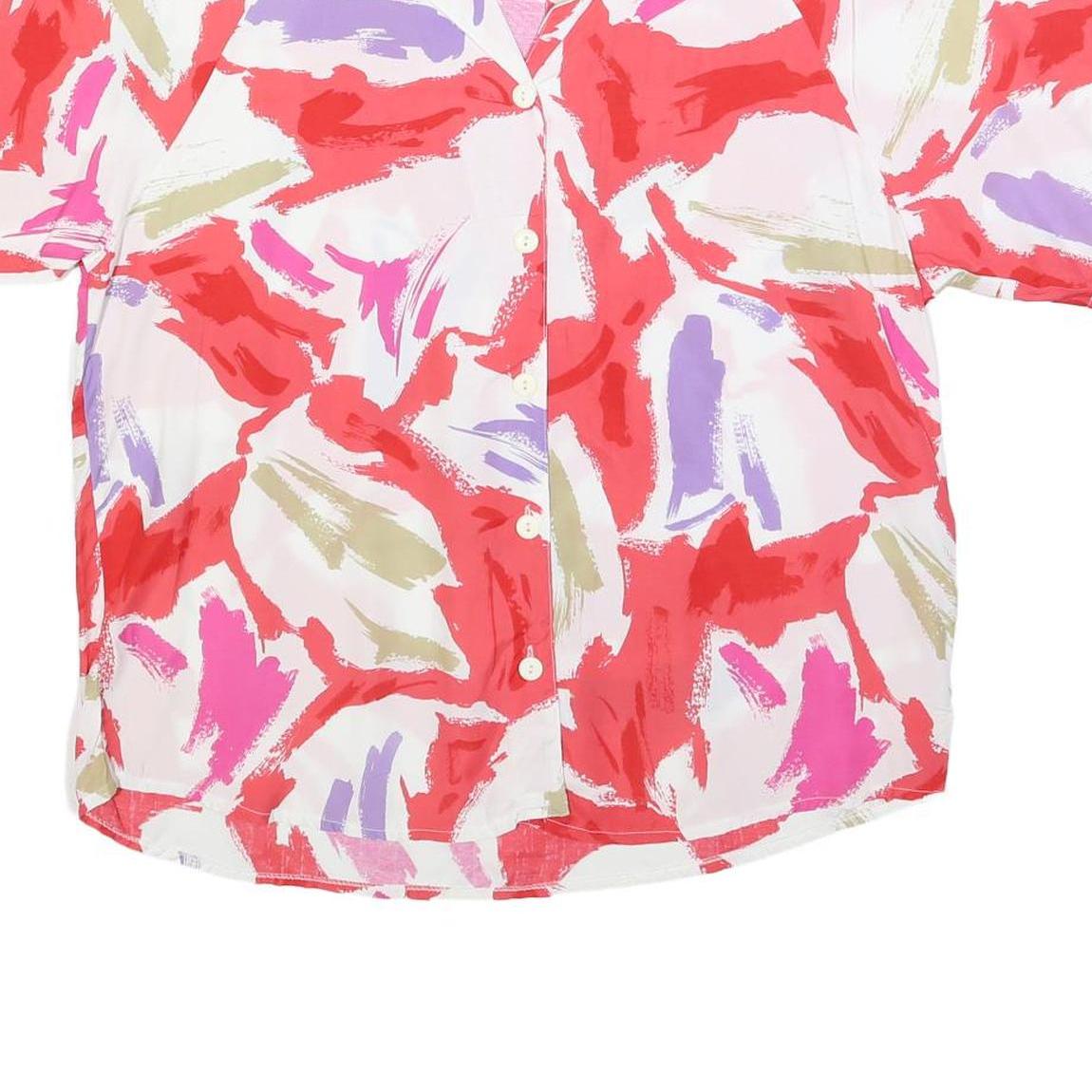 Womens Red Pink Purple White Printed Viscose Shirt Short Sleeve Button Neck L