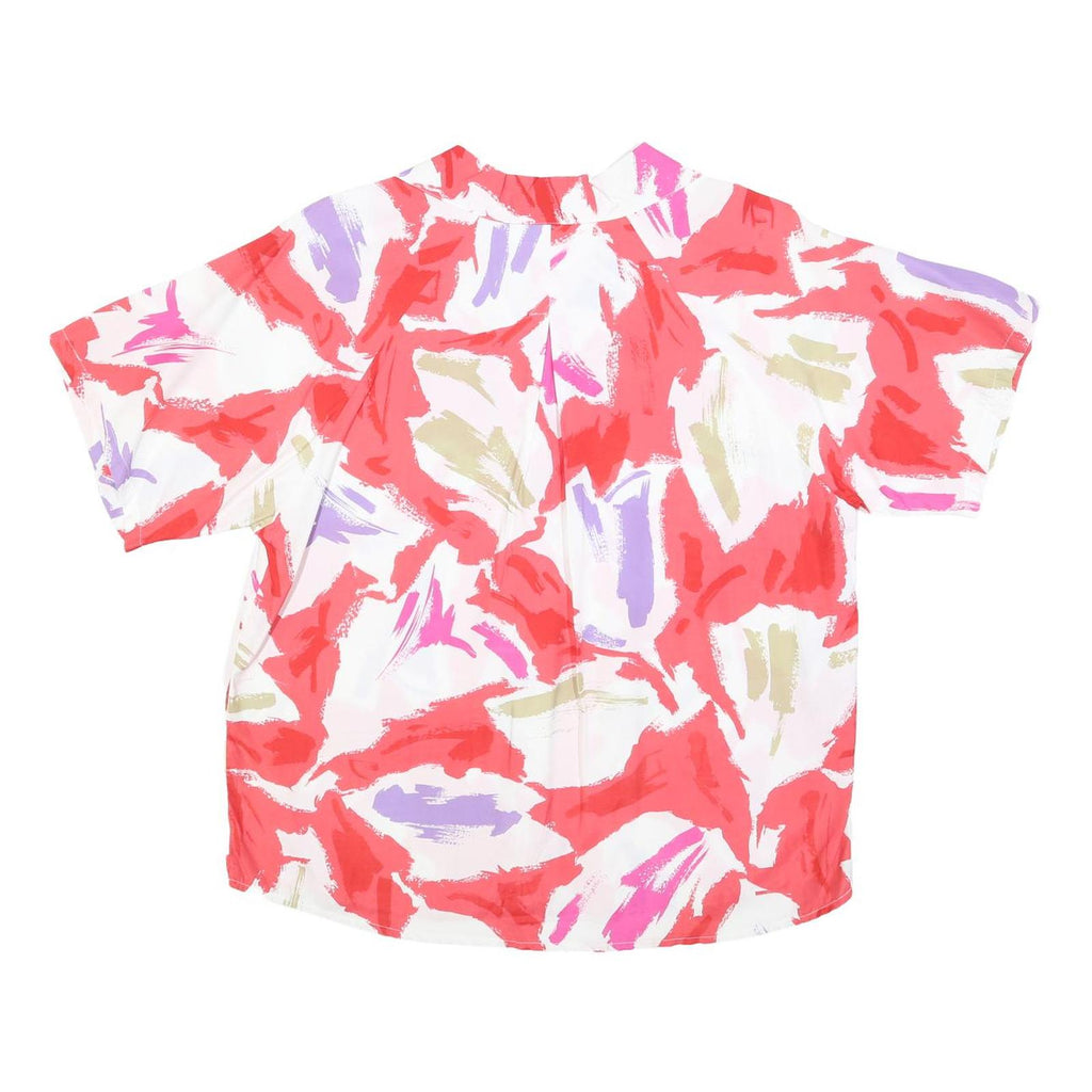 Womens Red Pink Purple White Printed Viscose Shirt Short Sleeve Button Neck L