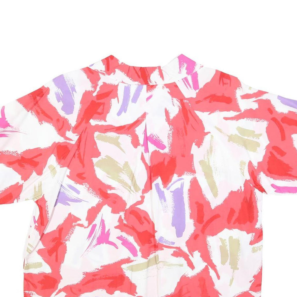 Womens Red Pink Purple White Printed Viscose Shirt Short Sleeve Button Neck L