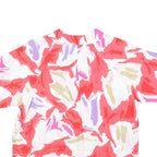 Womens Red Pink Purple White Printed Viscose Shirt Short Sleeve Button Neck L