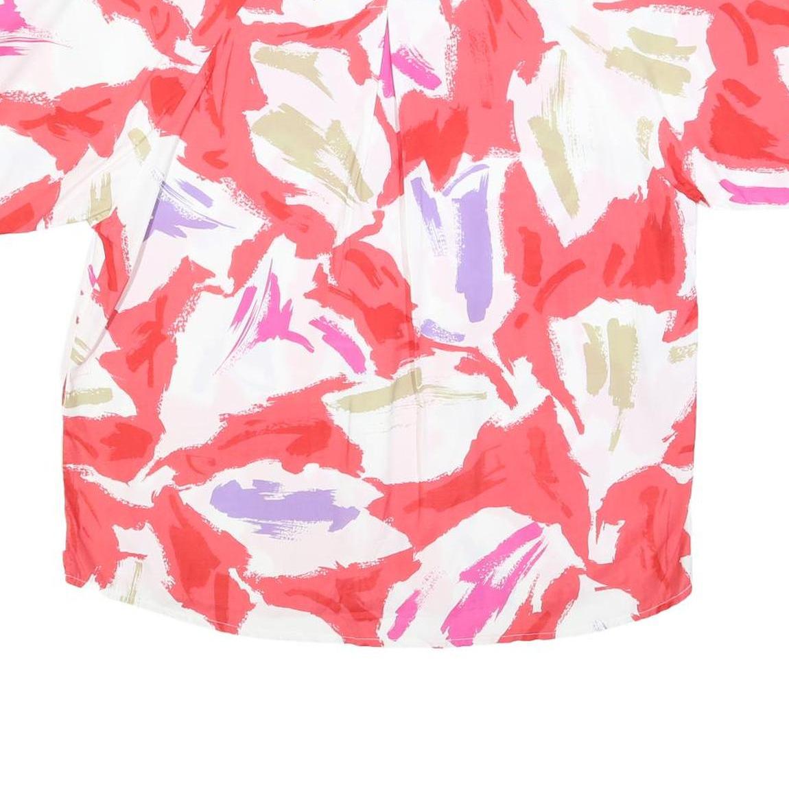 Womens Red Pink Purple White Printed Viscose Shirt Short Sleeve Button Neck L