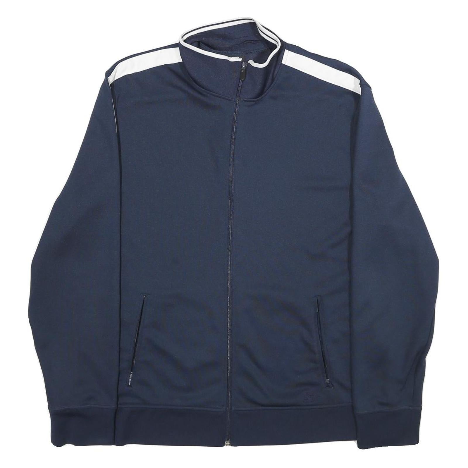 STARTER Mens Navy Blue & White Zip Up Jacket XL Polyester Plain Sport Track
