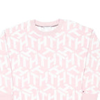 TOMMY HILFIGER Womens Pink & White Patterned Cotton Blend Jumper Crew Neck Basic