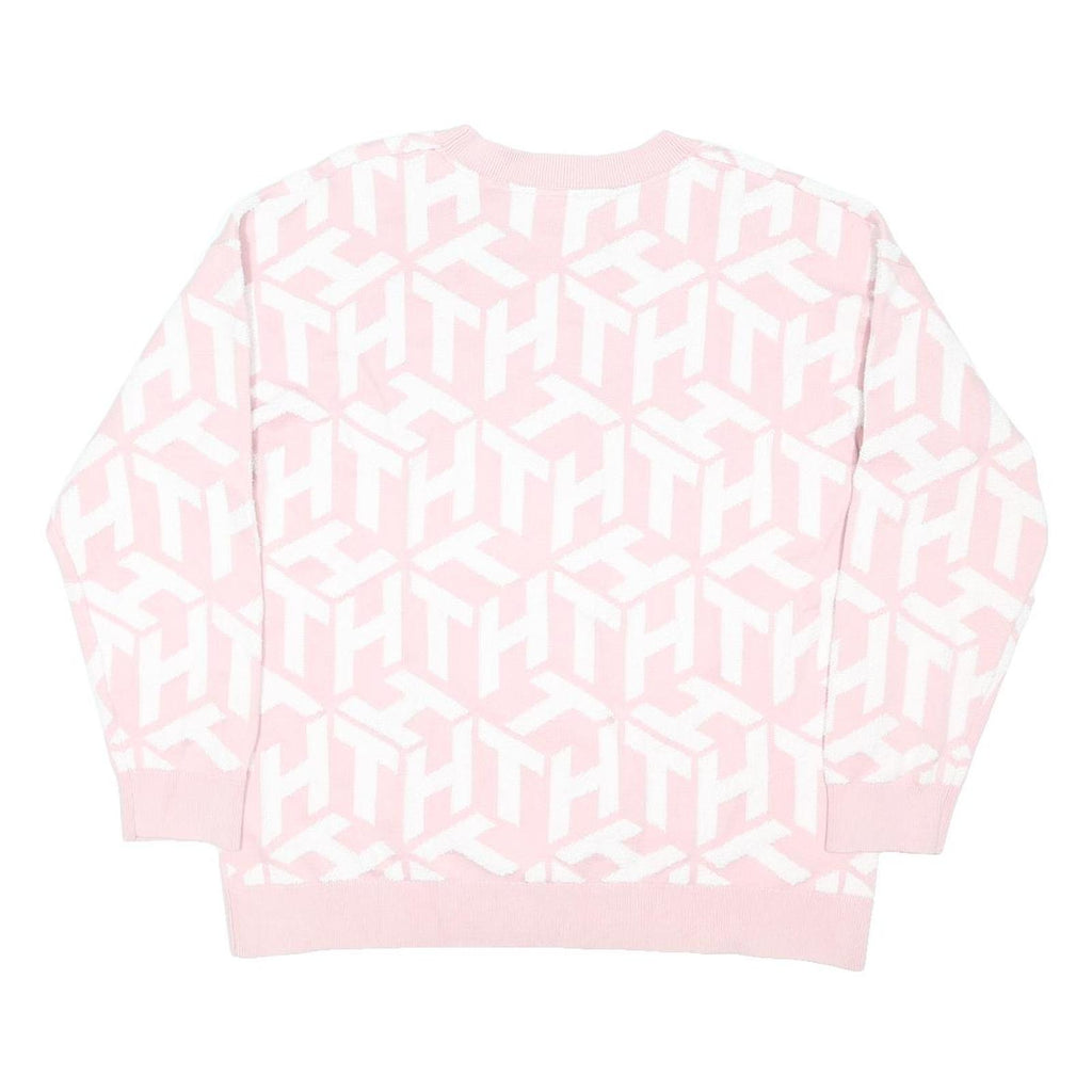 TOMMY HILFIGER Womens Pink & White Patterned Cotton Blend Jumper Crew Neck Basic