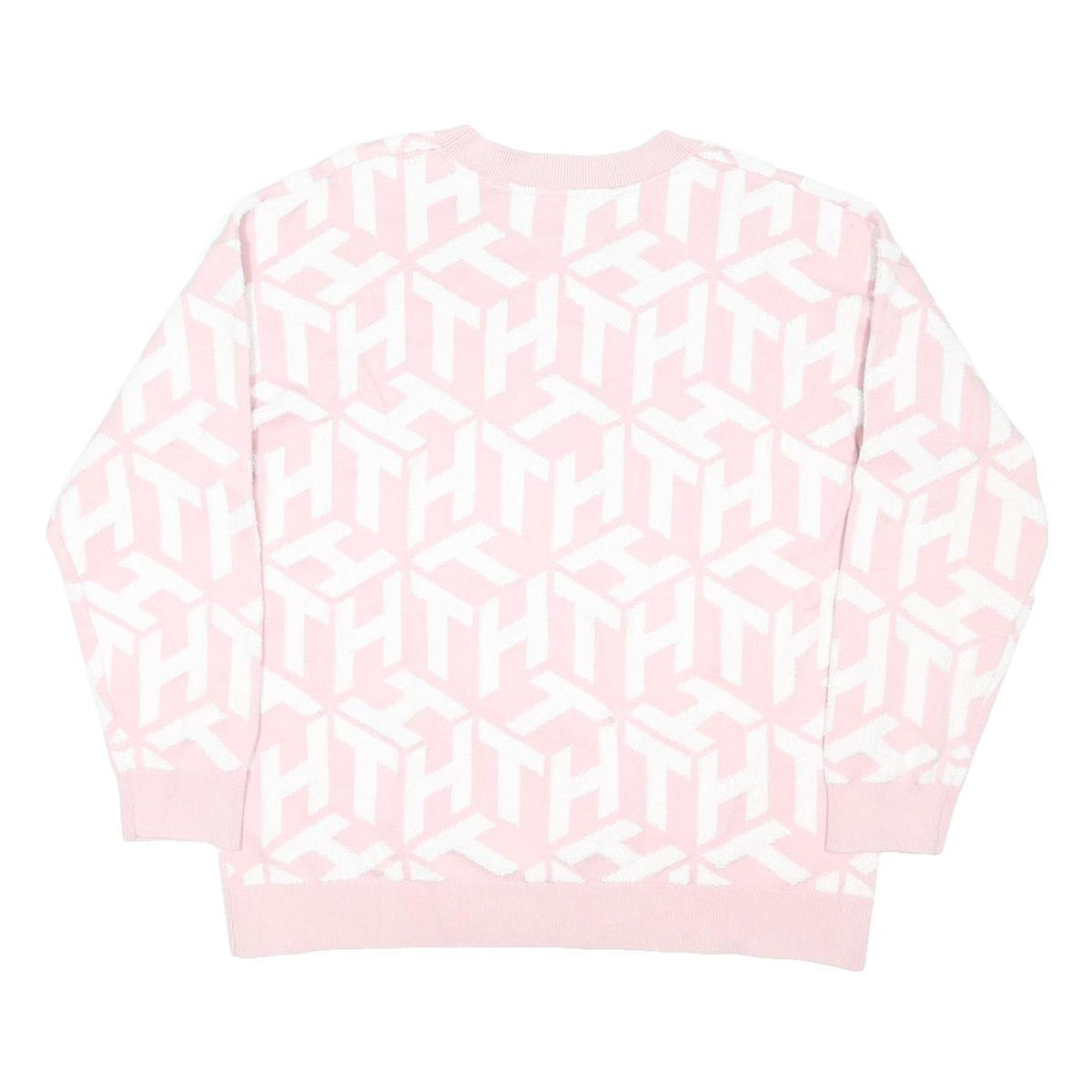 TOMMY HILFIGER Womens Pink & White Patterned Cotton Blend Jumper Crew Neck Basic