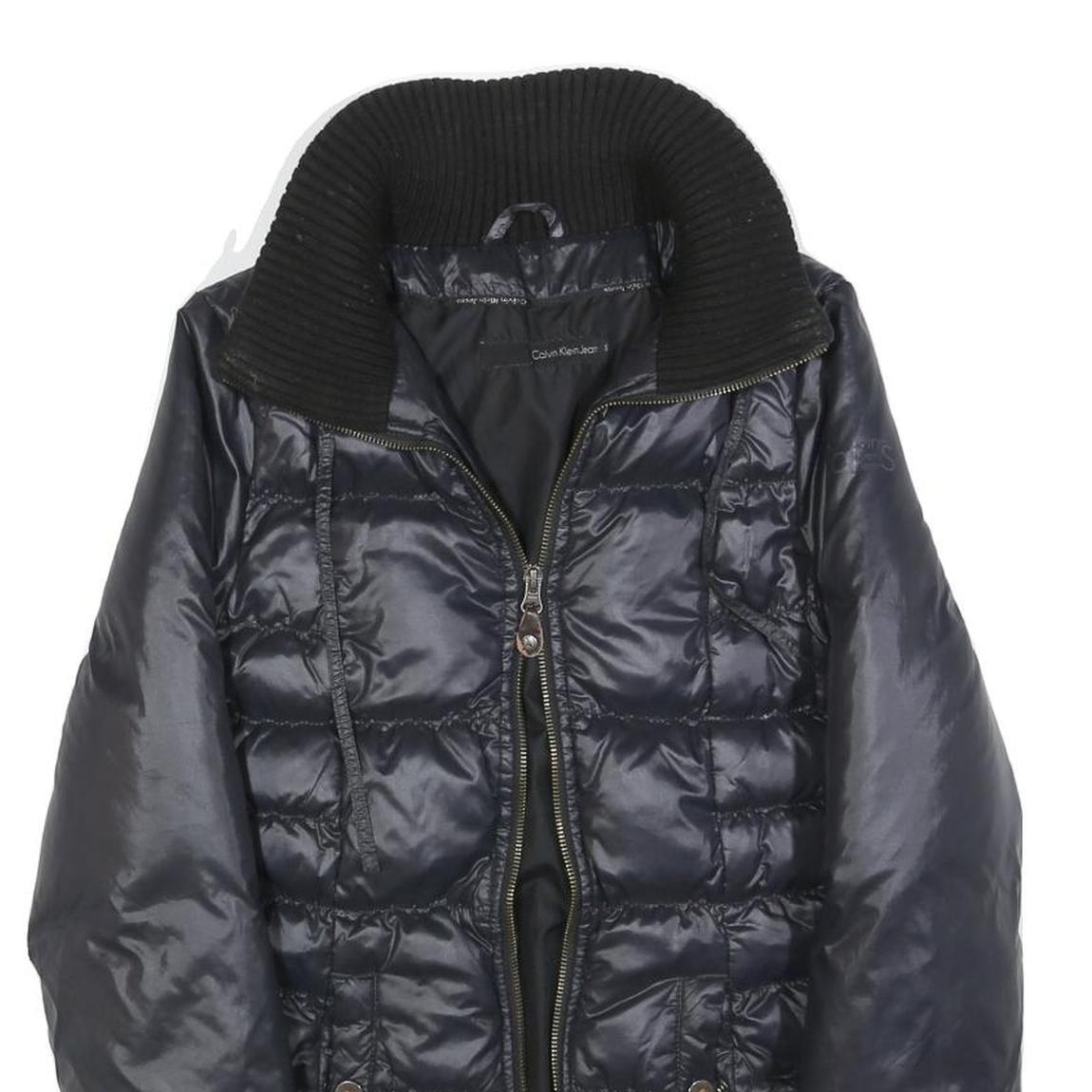 CALVIN KLEIN JEANS Womens Black Quilted Jacket S Polyester Blend Zip Collar