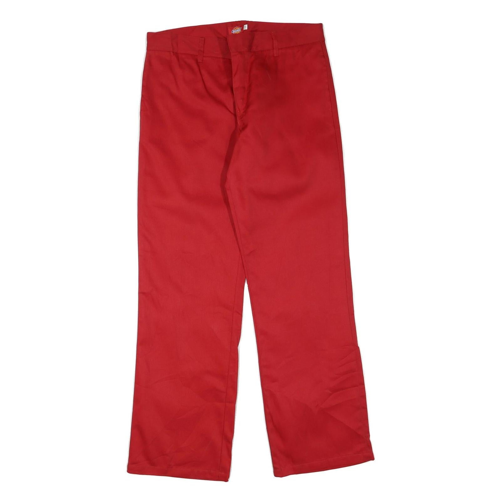 DICKIES Womens Red Regular Fit Straight Trousers W32 L31 Workwear Zip Polyester