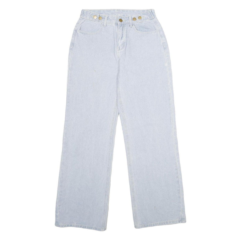 Womens Regular Fit Wide-Leg Denim Light Blue Cotton Blend Jeans W26 L30 Relaxed