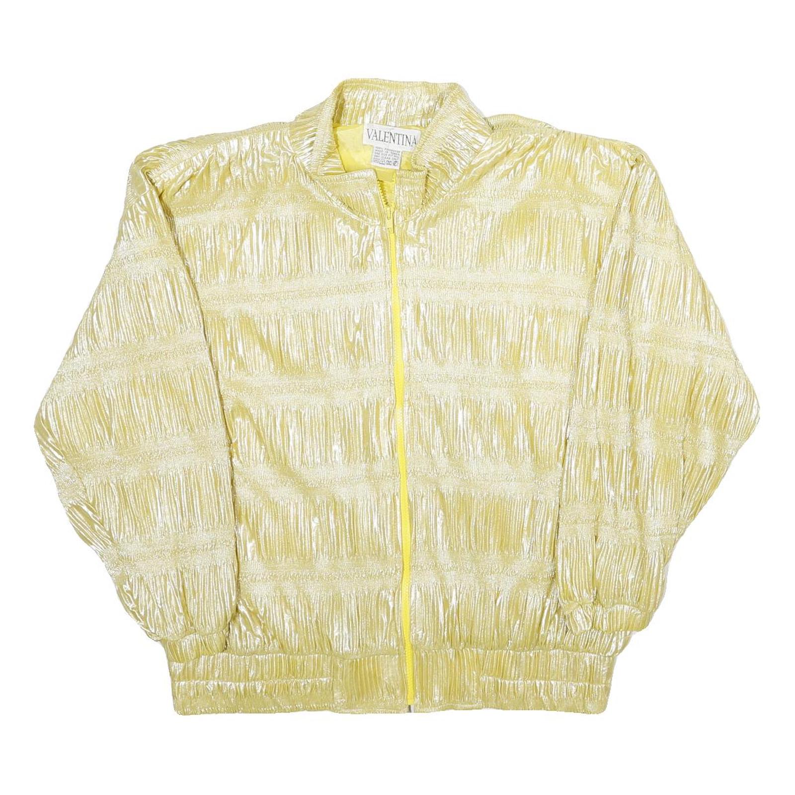 VALENTINA Womens Yellow Zip Jacket One Size Polyester Shiny Plain Casual