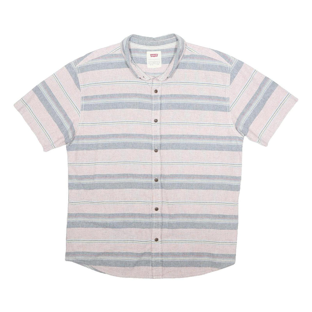 LEVI'S Mens Pink & Blue Striped Casual Cotton Blend Shirt L Short Sleeve