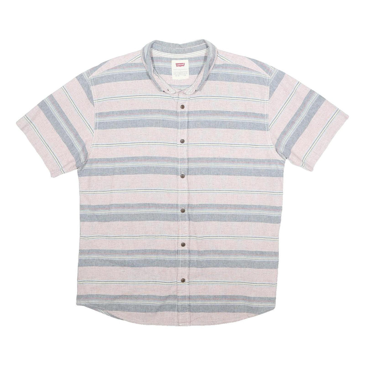 LEVI'S Mens Pink & Blue Striped Casual Cotton Blend Shirt L Short Sleeve