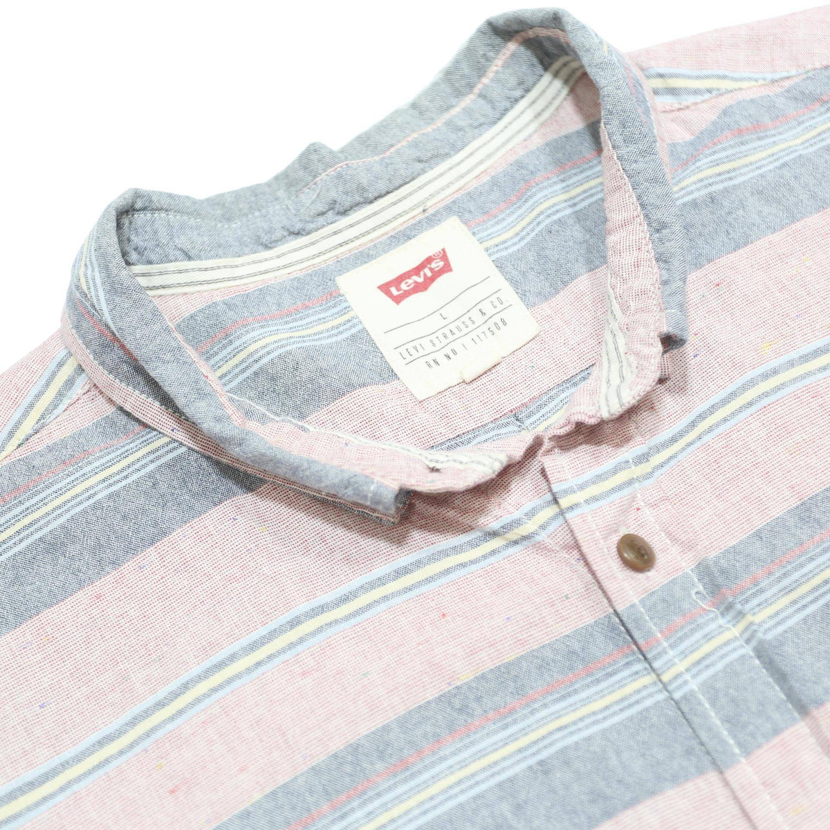 LEVI'S Mens Pink & Blue Striped Casual Cotton Blend Shirt L Short Sleeve
