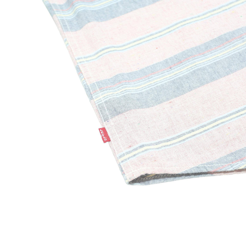 LEVI'S Mens Pink & Blue Striped Casual Cotton Blend Shirt L Short Sleeve