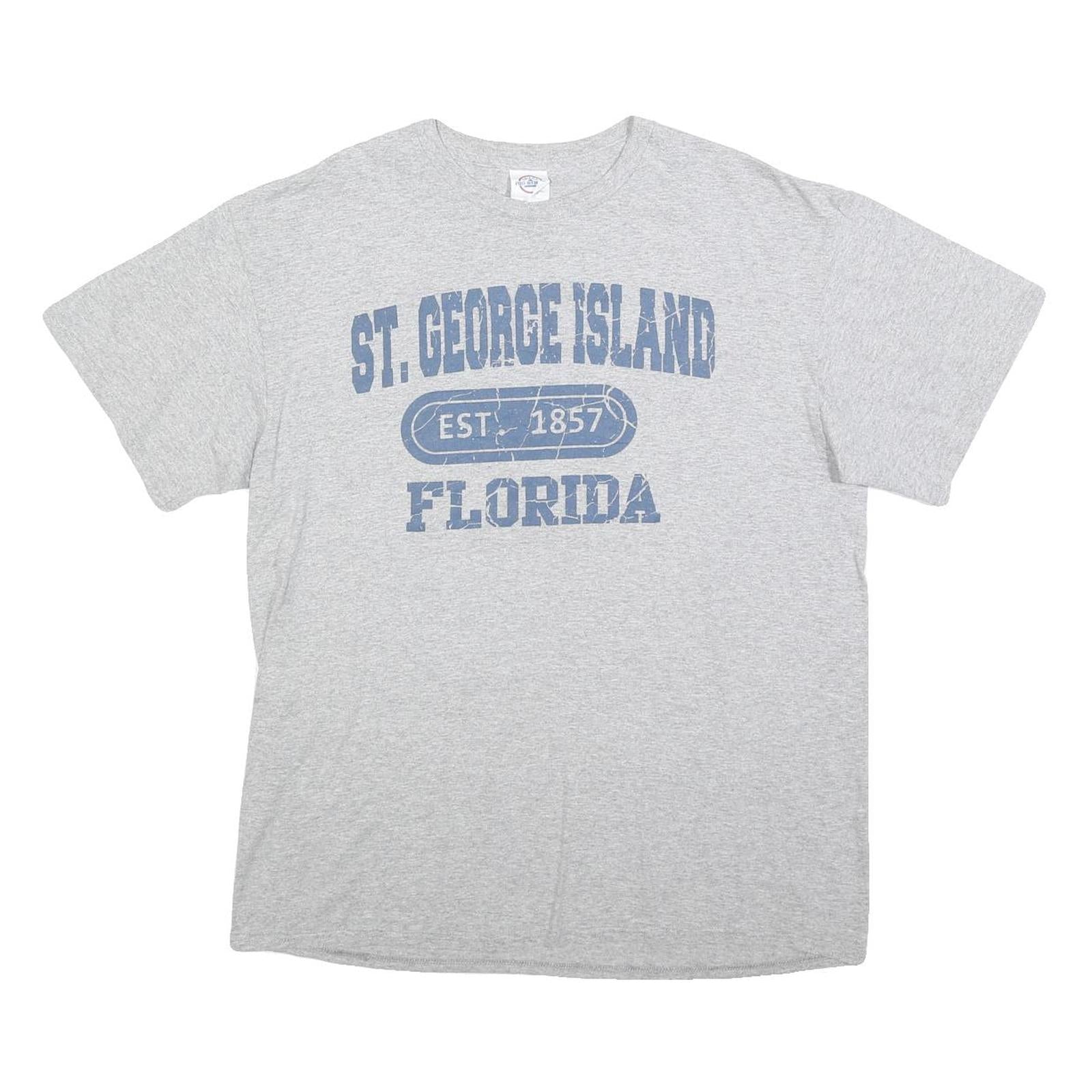 DELTA Mens Grey St George Island Florida Graphic T-Shirt L Short Sleeve Crew